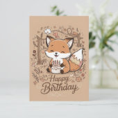 Editable Charming Fox Birthday Karte (Stehend Vorderseite)