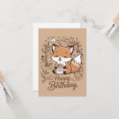 Editable Charming Fox Birthday Karte (Vorderseite/Rückseite Beispiel)