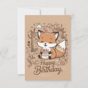 Editable Charming Fox Birthday Karte