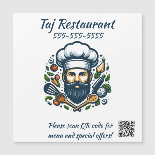 Editable Chef Restaurant QR Code Magnet (Vorderseite)