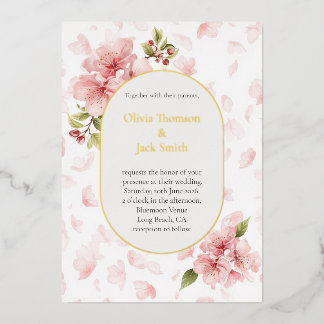 Editable Cherry Blossom Foil Wedding Invitation Folieneinladung
