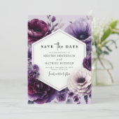 Editable Chic Lila Floral Wedding Save The Date (Stehend Vorderseite)