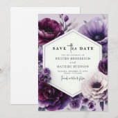 Editable Chic Lila Floral Wedding Save The Date (Vorne/Hinten)