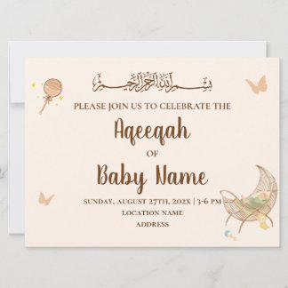 Editable Chic Neutral Aqeeqah Einladungskarte Einladung