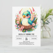 Editable Children Bird Geburtstag Einladung (Stehend Vorderseite)