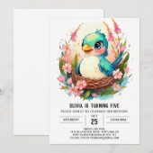 Editable Children Bird Geburtstag Einladung (Vorne/Hinten)