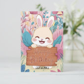 Editable Children Bunny Digital Geburtstag Karte (Stehend Vorderseite)