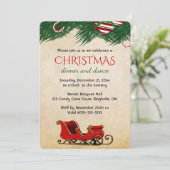 Editable Christmas Candy Cane Bough and Sleigh Einladung (Stehend Vorderseite)