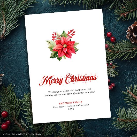 Editable Christmas Flowers Classic Greeting Card Feiertagskarte