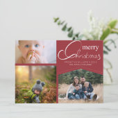 Editable Christmas red 3 Fotografien Feiertagskarte (Stehend Vorderseite)