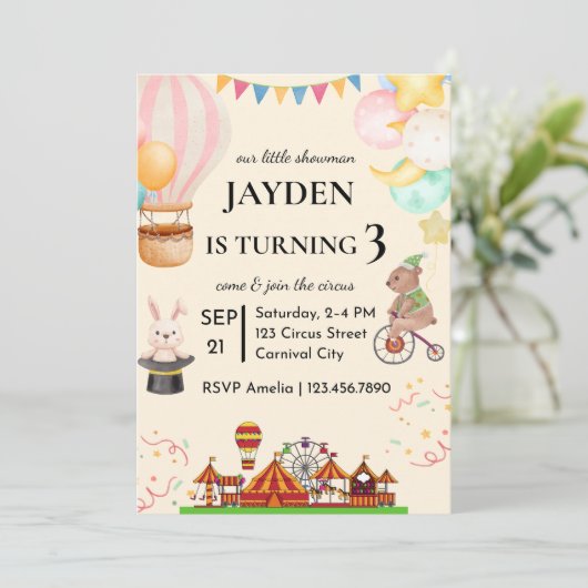 Editable Circus Birthday Einladung (Stehend Vorderseite)