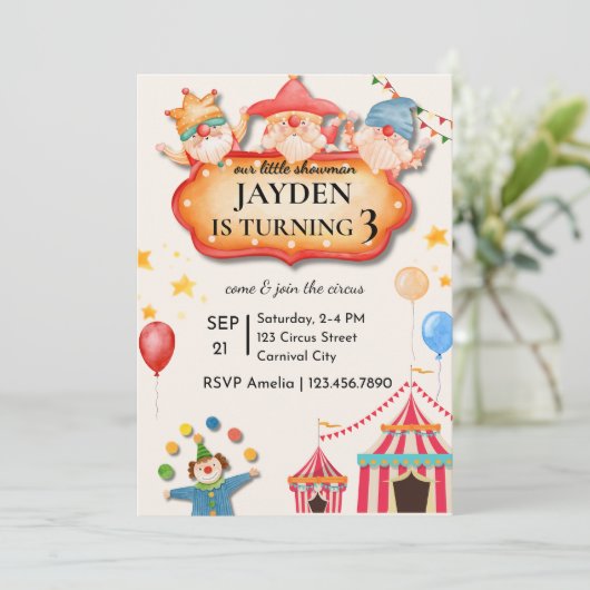 Editable Circus Birthday Invitation Einladung (Stehend Vorderseite)