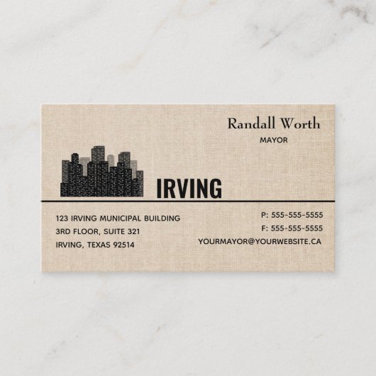 Editable City Skyline Linen Business Card Visitenkarte (Vorderseite)