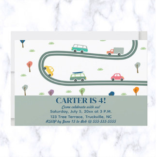 Editable City Traffic Cars Trucks Trees Geburtstag Einladung