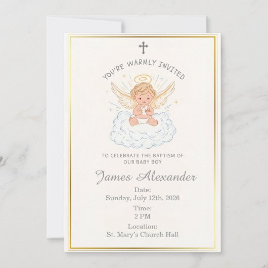 Editable Classic Baby Baptism Invitation Einladung (Vorderseite)