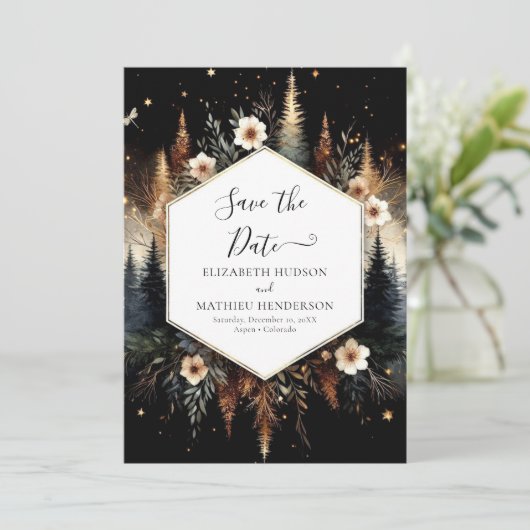Editable Classic Enchanted Forest Wedding Save The Date (Stehend Vorderseite)