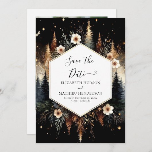 Editable Classic Enchanted Forest Wedding Save The Date (Vorne/Hinten)