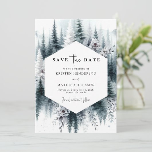 Editable Classic Mountain Wedding Save The Date (Stehend Vorderseite)