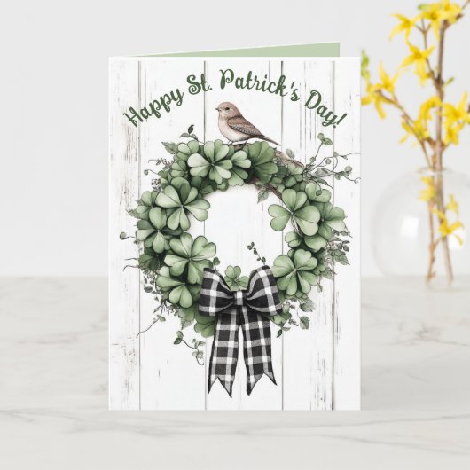 Editable Clover Wreath and Bird St Patricks Day Karte (Gelbe Blume)