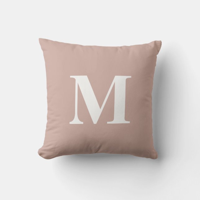 Editable Color Blush Pink White Monogram Initial Kissen (Vorderseite)