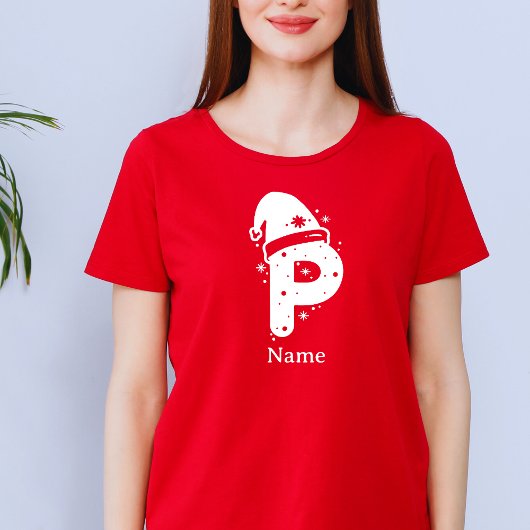 Editable Color Christmas Monogram Custom Name T-Shirt