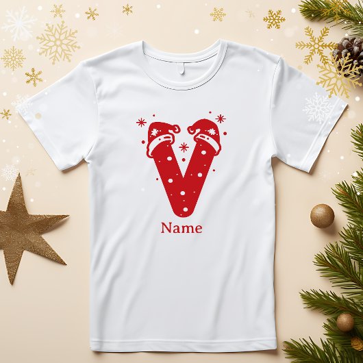 Editable Color Christmas Monogram Custom Name T-Shirt