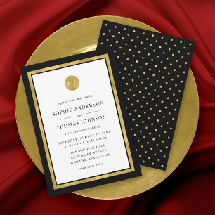 Editable Color Classic Gold Round Monogram Wedding Einladung