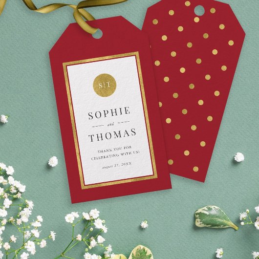 Editable Color Classic Gold Round Monogram Wedding Geschenkanhänger