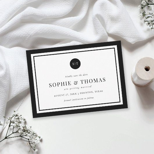 Editable Color Classic Monogram Save the Date Einladung