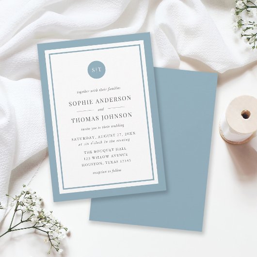 Editable Color Classic Round Monogram Wedding Einladung