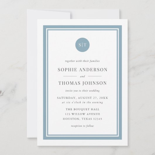 Editable Color Classic Round Monogram Wedding Einladung (Vorderseite)