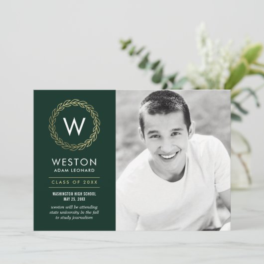 Editable Color Classic Wraath Abschluss Card Einladung (Stehend Vorderseite)