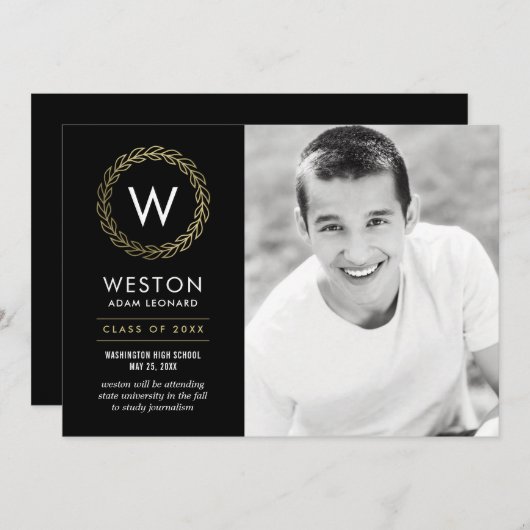 Editable Color Classic Wraath Abschluss Card Einladung (Vorne/Hinten)