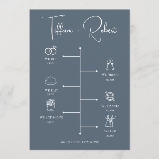 Editable Color Dusty Blue Wedding Timeline Programm (Vorderseite)
