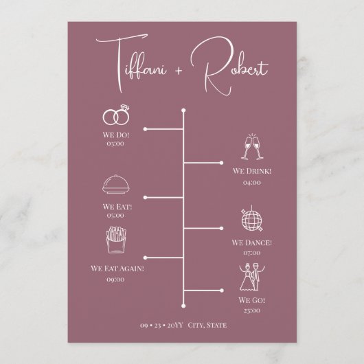 Editable Color Dusty Pink Wedeline Timeline Programm (Vorderseite)