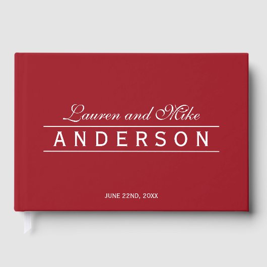 Editable Color Elegant Lines Couple Name Wedding Gästebuch (Vorderseite)