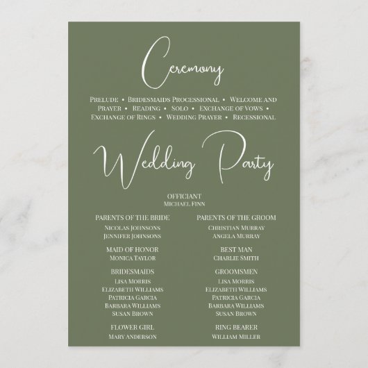 Editable Color Green Wedding Zeremony Programm (Rückseite)