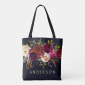 EDITABLE COLOR Marine Marsala Rustic Boho Floral Tasche (Rückseite)