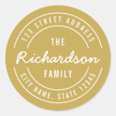 EDITABLE Color Modern Last Name Rücksendeadresse Runder Aufkleber (Vorderseite)