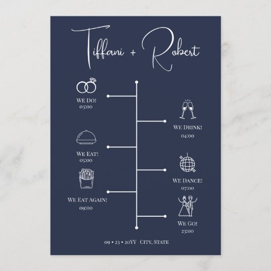 Editable Color Navy Blue Wedelzeitline Programm (Vorderseite)