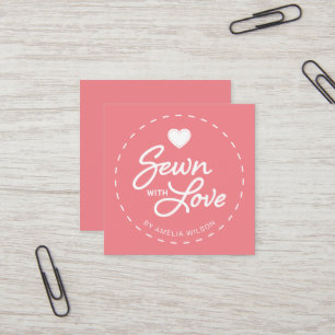 Editable Color Stylish Sewn with Liebe Heart Quadratische Visitenkarte