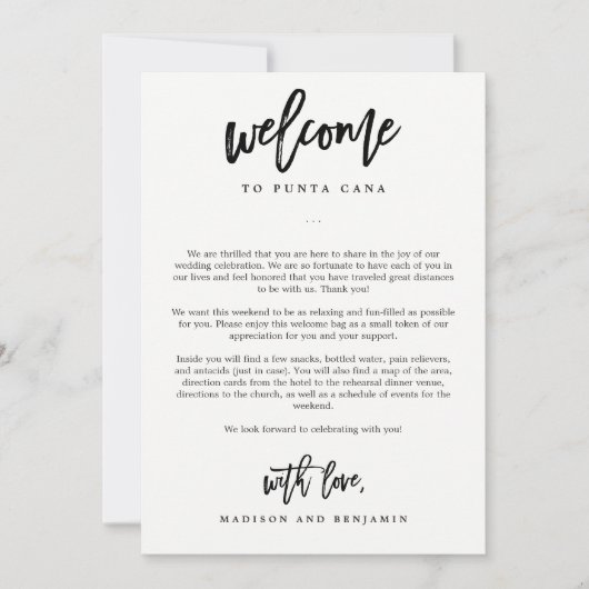 EDITABLE COLOR Wedding Welcome Letter Itinerary (Vorderseite)