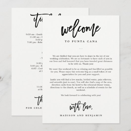 EDITABLE COLOR Wedding Welcome Letter Itinerary (Vorne/Hinten)
