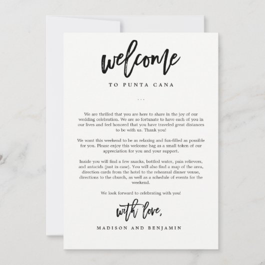 EDITABLE COLOR Wedding Welcome Letter Itinerary Dankeskarte (Vorderseite)