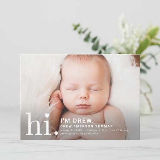 Editable Color Wertvoll Hi Baby Birth Ankündigung (Stehend Vorderseite)