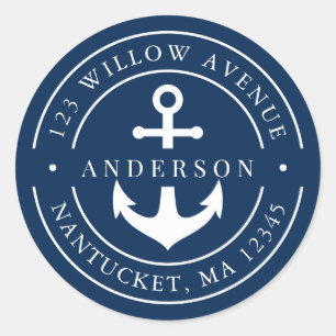 Editable Color White Border Anchor Rücksendeadress Runder Aufkleber