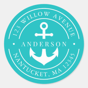 Editable Color White Border Anchor Rücksendeadress Runder Aufkleber