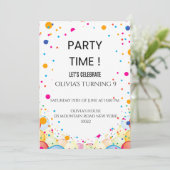 Editable Colored Confetti Birthdayday Einladung (Stehend Vorderseite)