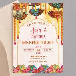 Editable Colorful Mehndi Orange Umbrella Haldi Dho Einladung