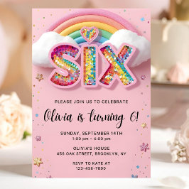 Editable Colorful Rainbow Sequin 6th Birthday Invi Einladung